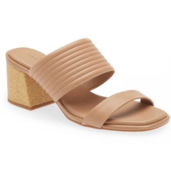 Caslon Shoes - Caslon Tan Leather Block Heel Mule Sandals Open Toe Slide Size 10 NWOB